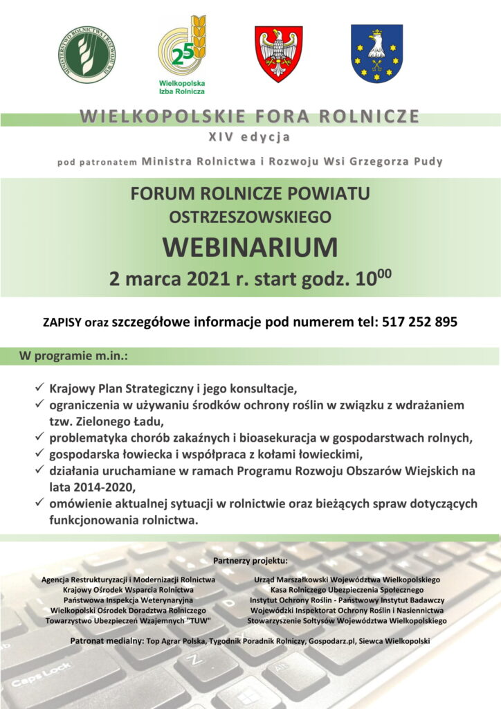 Zaproszenie na Forum Rolnicze Powiatu Ostrzeszowskiego - webinarium