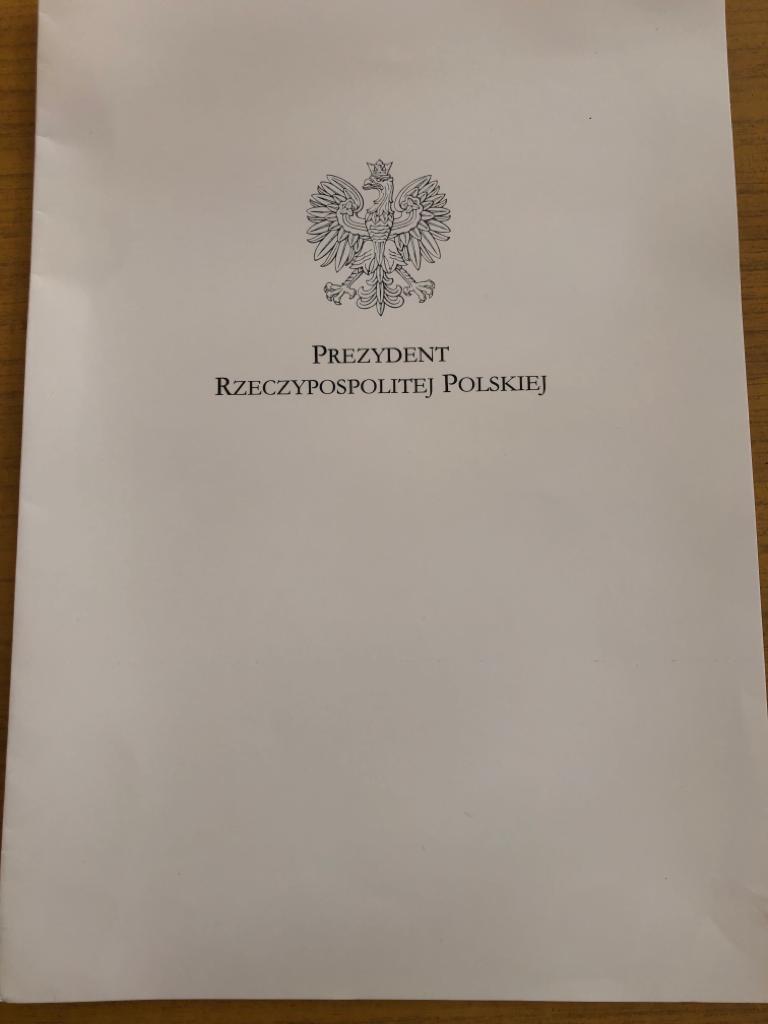 Podziękowanie od Prezydenta Rzeczpospolitej Polskiej