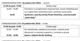 TYGODNIOWY HARMONOGRAM ZAJĘĆ KLUBU SENIOR+ W MIKSTACIE W terminie 17-21.10.2022 r.