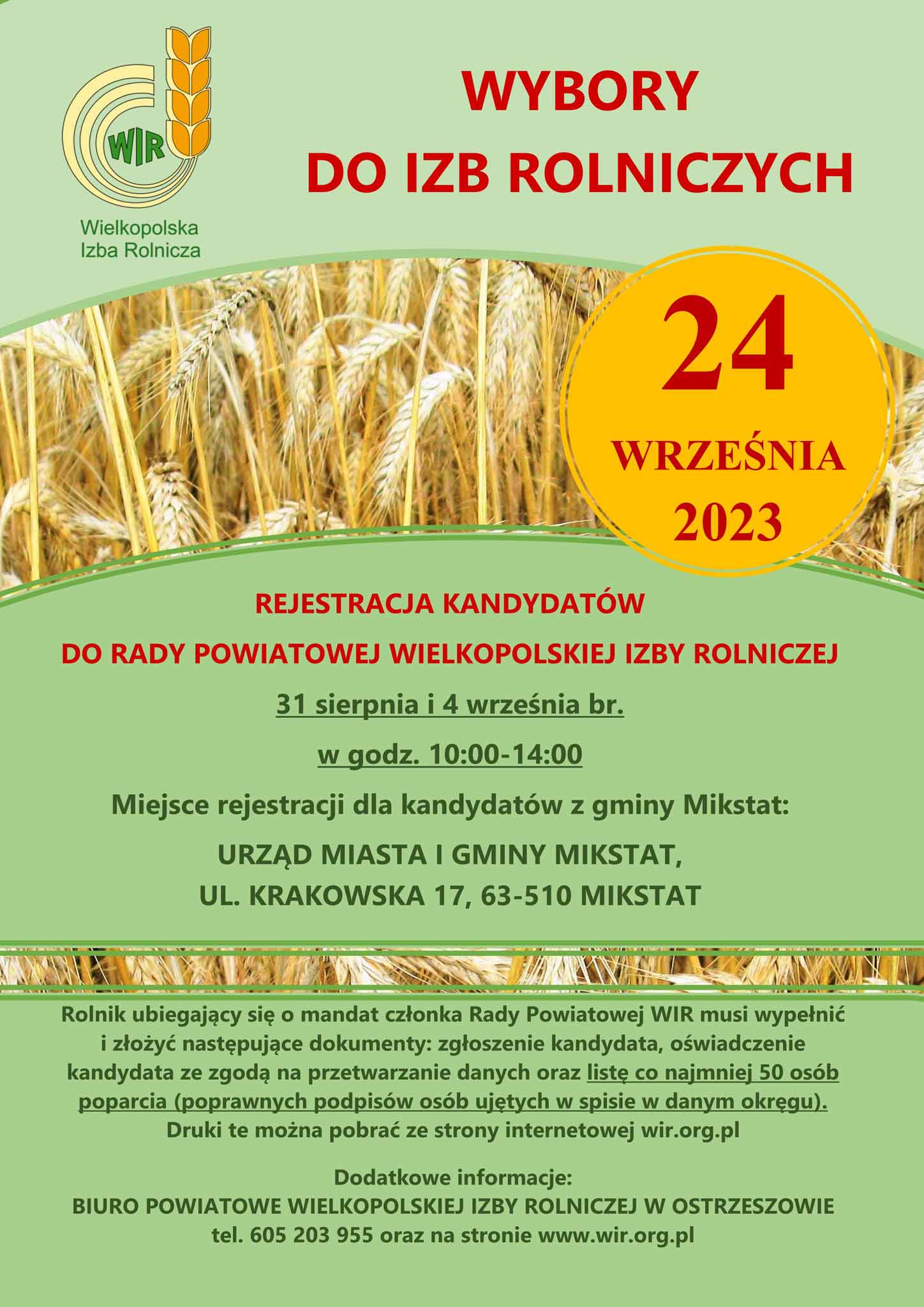 informacje oraz dokumenty dla kandydatów do rad powiatowych Wielkopolskiej Izby Rolniczej