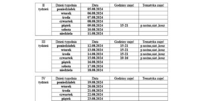 Harmonogram sierpniowy ORLIK