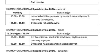 TYGODNIOWY HARMONOGRAM ZAJĘĆ KLUBU SENIOR+ W MIKSTACIE W terminie 28.10 – 1.11.2024r.