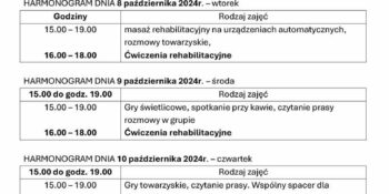 TYGODNIOWY HARMONOGRAM ZAJĘĆ KLUBU SENIOR+ W MIKSTACIE W terminie 7 – 11.10.2024r.