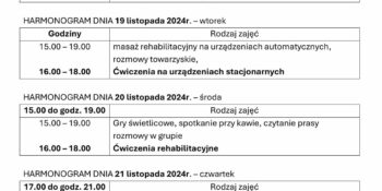 TYGODNIOWY HARMONOGRAM ZAJĘĆ KLUBU SENIOR+ W MIKSTACIE W terminie 18 – 22.11.2024r.