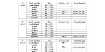 HARMONOGRAM planowanych godzin pracy animatora „Moje Boisko ORLIK 2012” na miesiąc listopad 2024