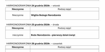 TYGODNIOWY HARMONOGRAM ZAJĘĆ KLUBU SENIOR+ W MIKSTACIE W terminie 23 – 27.12.2024r.