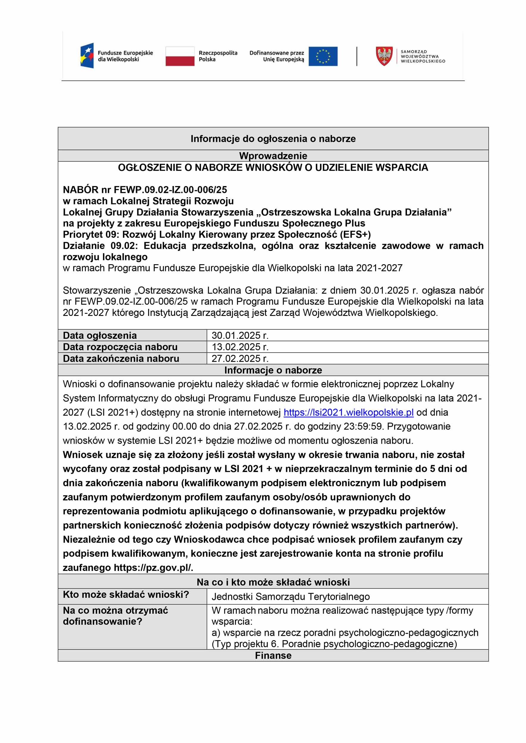 Ogłoszenie o naborze nr FEWP.09.02-IZ.00-006/25 (EFS+)