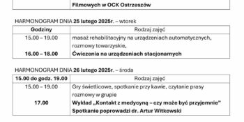 TYGODNIOWY HARMONOGRAM ZAJĘĆ KLUBU SENIOR+ W MIKSTACIE W terminie 24 – 28.02.2025r.