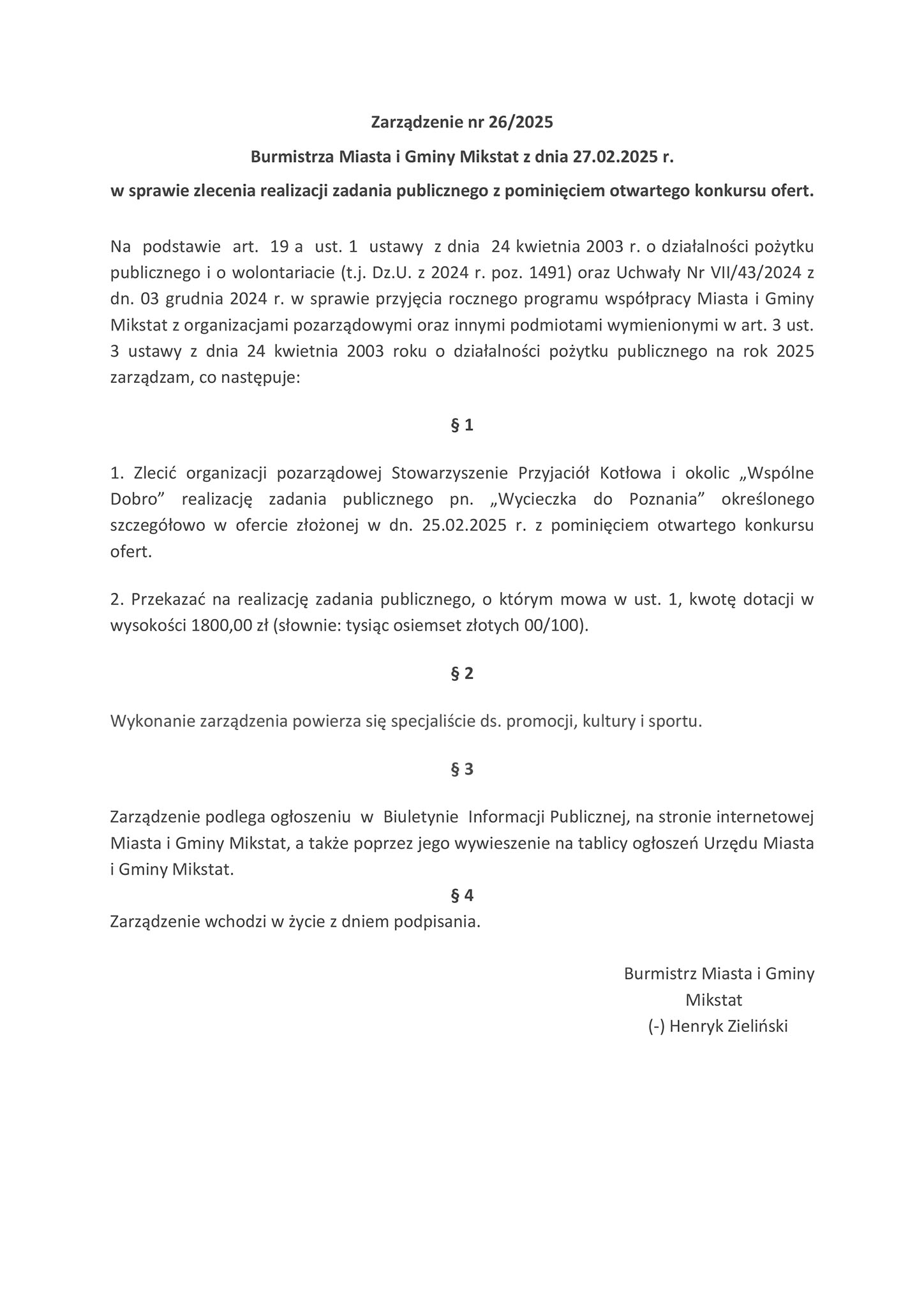 Zarządzenie nr 26/2025 