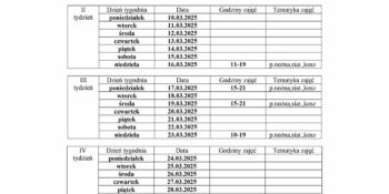 HARMONOGRAM planowanych godzin pracy animatora „Moje Boisko ORLIK 2012” na miesiąc marzec 2025