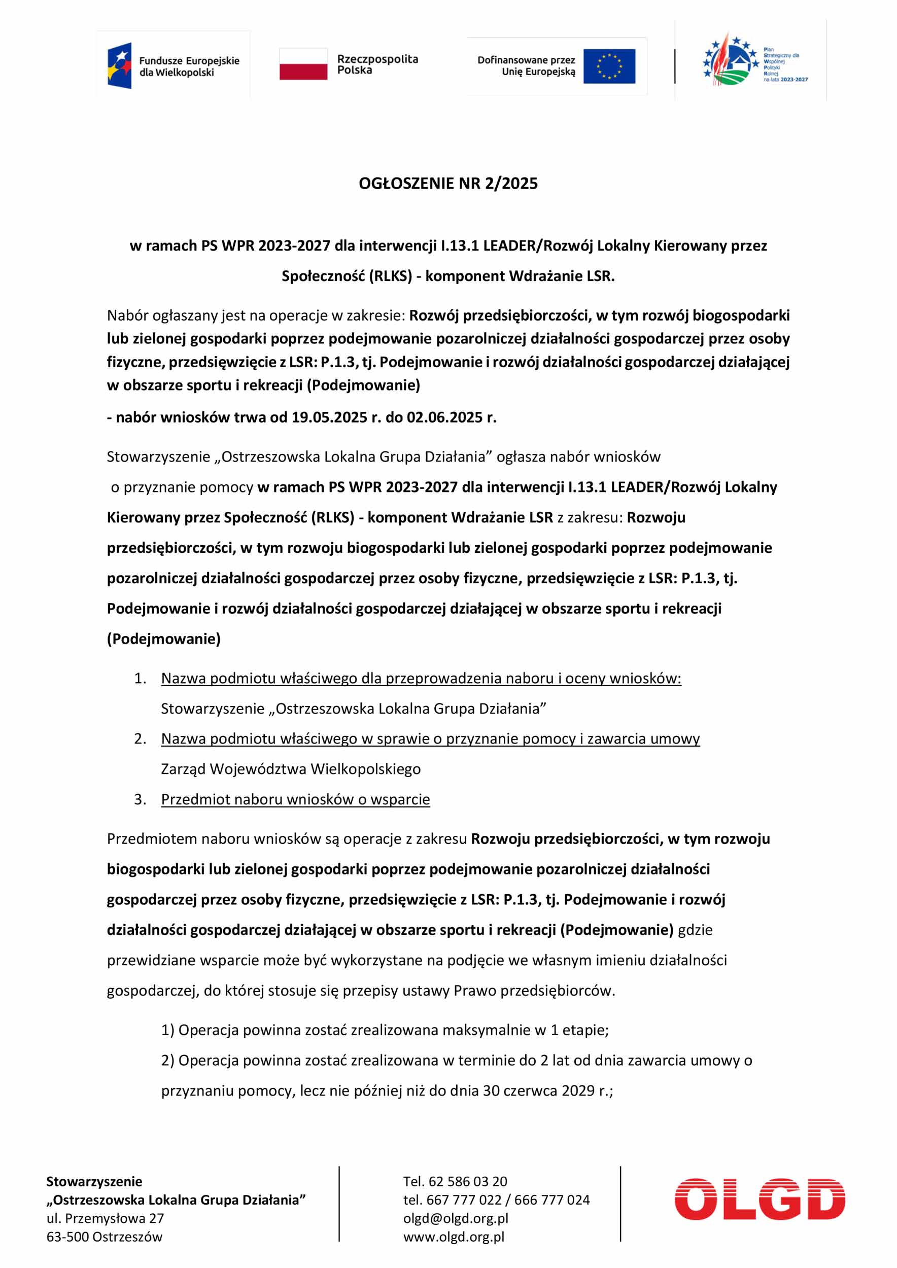 Ogłoszenie o naborze nr 2/2025 (436879) w ramach PS WPR 2023-2027