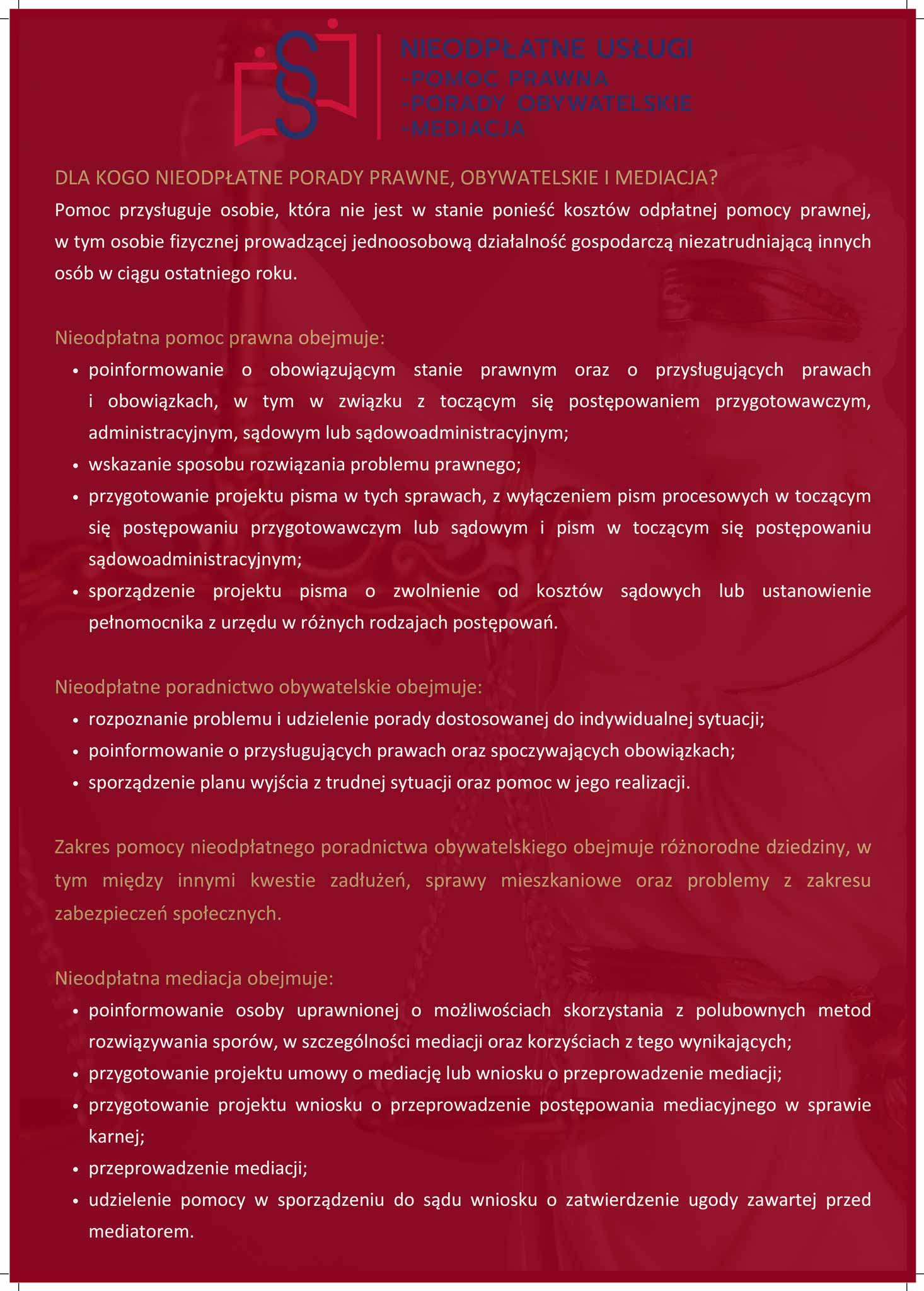 Fundacja Togatus Pro Bono, w ramach realizacji rządowego programu, udziela nieodpłatnej pomocy prawnej w Powiecie Ostrzeszowskim.