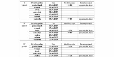 HARMONOGRAM planowanych godzin pracy animatora „Moje Boisko ORLIK 2012” na miesiąc czerwiec 2025