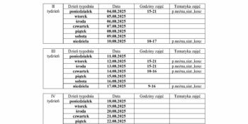 HARMONOGRAM planowanych godzin pracy animatora „Moje Boisko ORLIK 2012” na miesiąc sierpień 2025