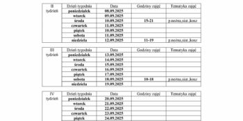 HARMONOGRAM planowanych godzin pracy animatora „Moje Boisko ORLIK 2012” na miesiąc wrzesień 2025