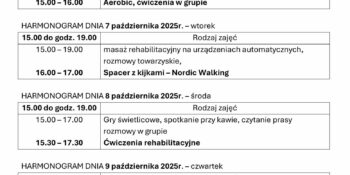 TYGODNIOWY HARMONOGRAM ZAJĘĆ KLUBU SENIOR+ W MIKSTACIE W terminie 6 – 10.10.2025r.