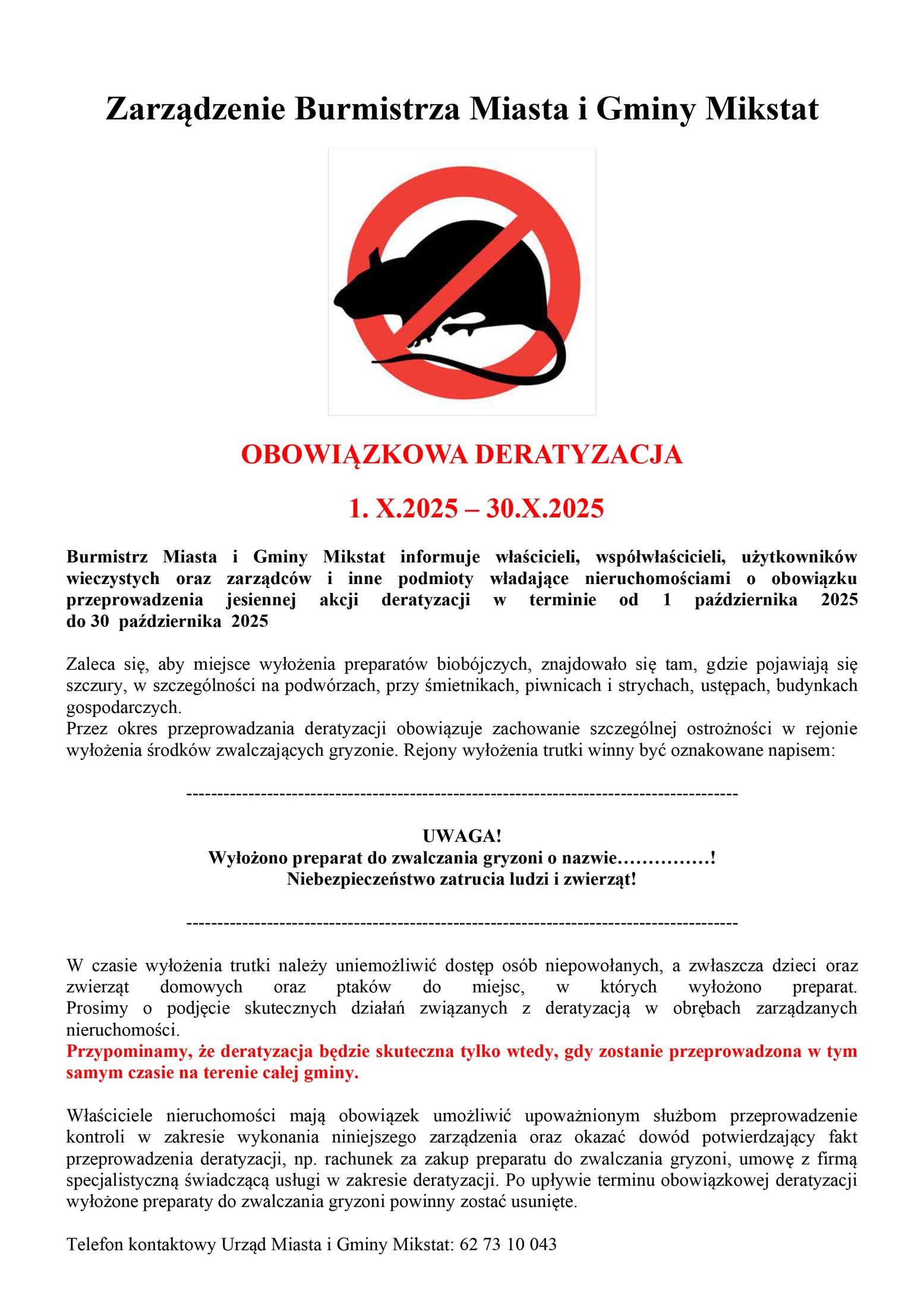  Zarządzenie Burmistrza Miasta i Gminy Mikstat 