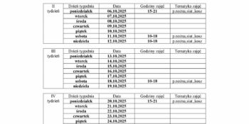 HARMONOGRAM planowanych godzin pracy animatora „Moje Boisko ORLIK 2012” na miesiąc październik 2025