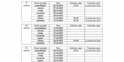 HARMONOGRAM planowanych godzin pracy animatora „Moje Boisko ORLIK 2012” na miesiąc październik 2025