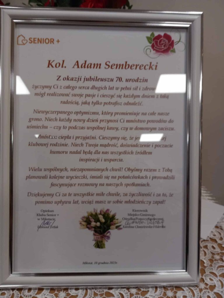 W Klubie SENIOR+ w Mikstacie odbyło się spotkanie z okazji 70 urodzin Adama