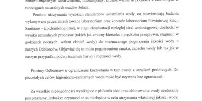 Komunikat w sprawie wody