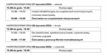 TYGODNIOWY HARMONOGRAM ZAJĘĆ KLUBU SENIOR+ W MIKSTACIE W terminie 26 – 30.01.2026r.