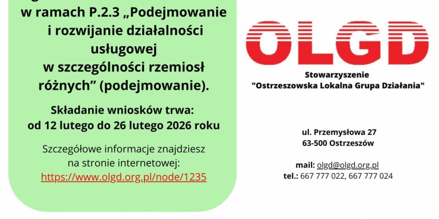 Ogłoszenie o naborze nr 4/2026 w ramach podejmowania działalności gospodarczej