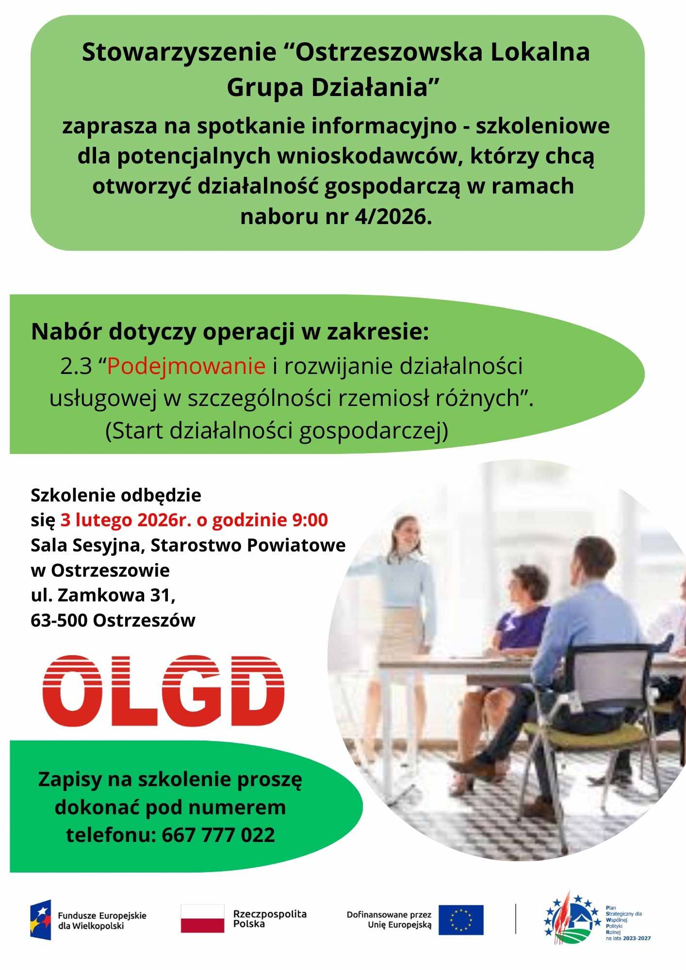 Spotkanie informacyjno- szkoleniowe w ramach naboru nr 4/2026 (Podejmowanie działalności gospodarczej)