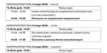 TYGODNIOWY HARMONOGRAM ZAJĘĆ KLUBU SENIOR+ W MIKSTACIE W terminie 2 – 6.02.2026r.