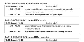 TYGODNIOWY HARMONOGRAM ZAJĘĆ KLUBU SENIOR+ W MIKSTACIE W terminie 9 – 13.03.2026r.