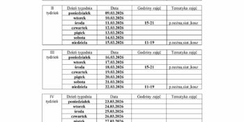 HARMONOGRAM planowanych godzin pracy animatora „Moje Boisko ORLIK 2012” na miesiąc marzec 2026